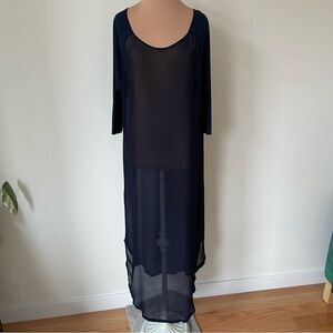 Lacausa Sheer Viscose 3/4 Sleeve Scoop Neck Light Weight Loose Maxi Dress EUC M